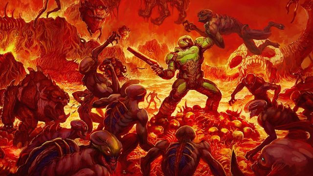 the Doom Slayer raising Hell in Hell
