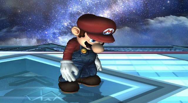 Mario striking a sad pose in 3D.