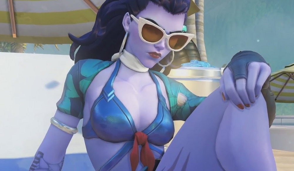 Widowmaker in a beach-themed skin in Overwatch