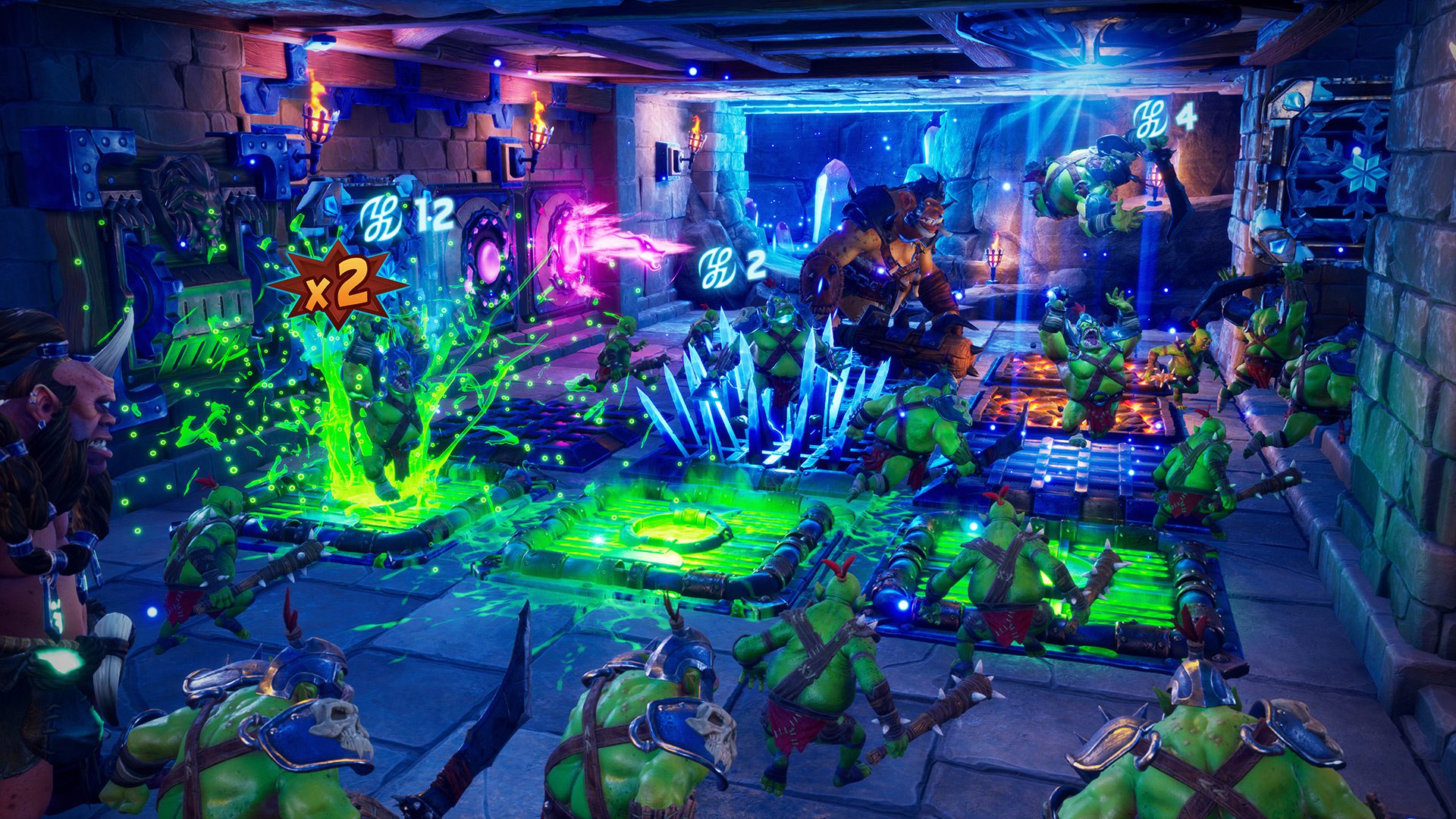 A multitude of traps working in tandem in Orcs Must Die 3