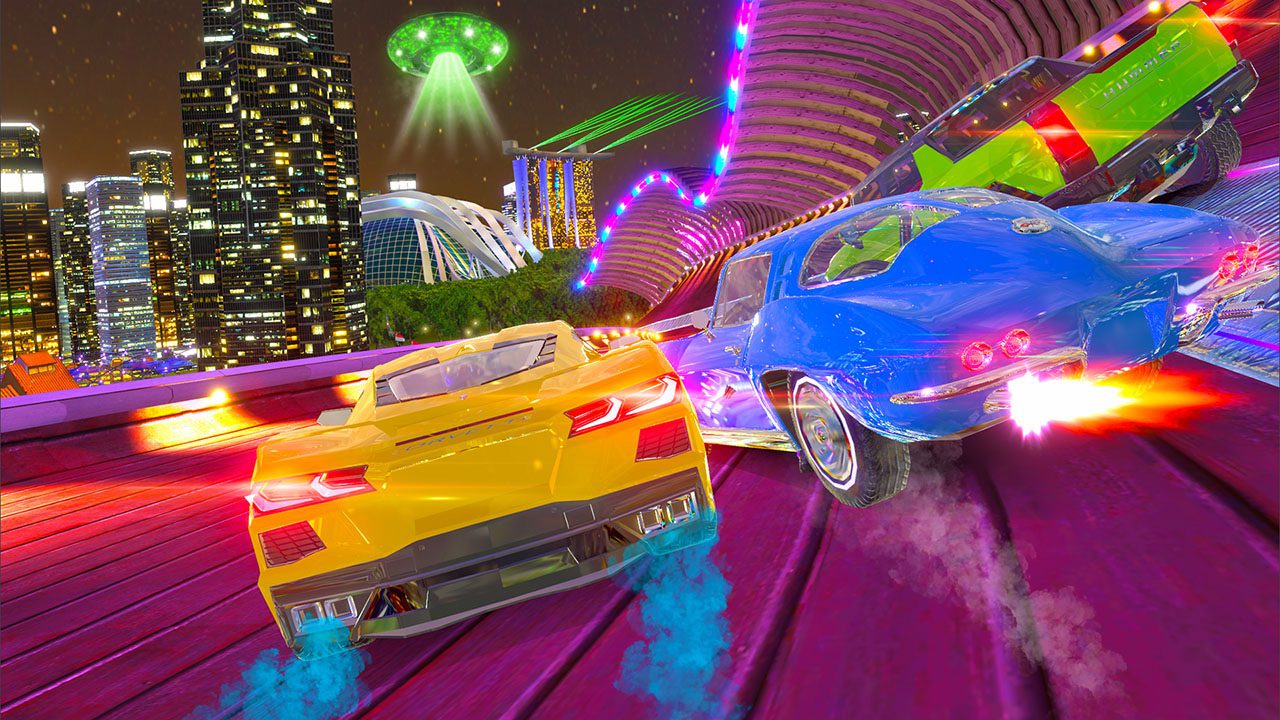 Racing underneath UFOs in Cruis'n Blast