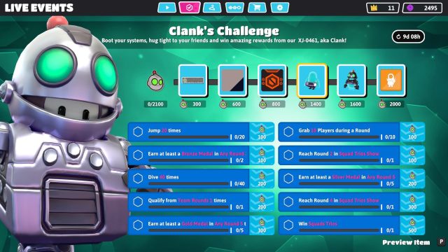 The challenge goals needed to unlock the Clank costume in Fall Guys