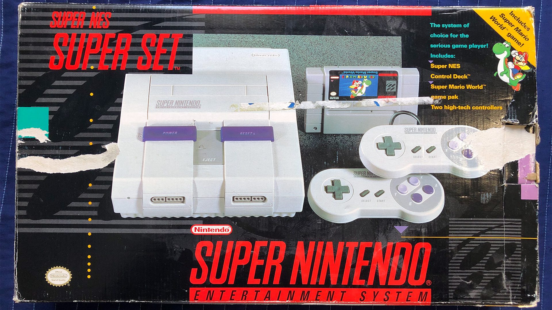 Well-worn packaging for the Super Nintendo Super Set bundle