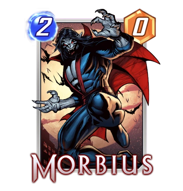 Marvel Snap card depicting Morbius leaping through the air.