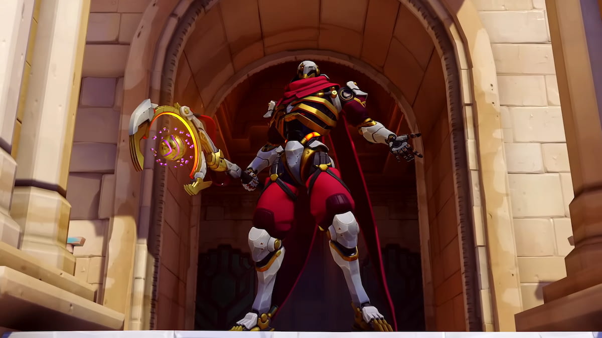 Ramattra standing tall in front of a doorway in Overwatch 2