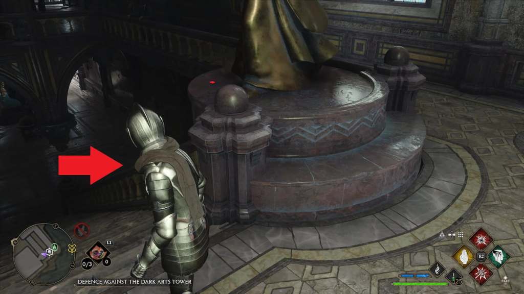 Hogwarts Legacy staircase near the Defense Against the Dart Arts classroom