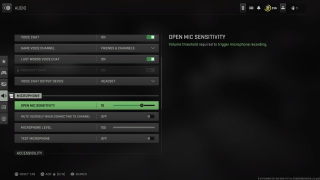 How to adjust open mic sensitivity settings in MW2 and Warzone 2.0