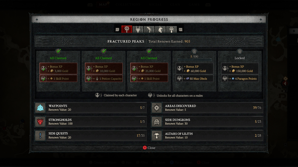 Diablo 4 Renown menu
