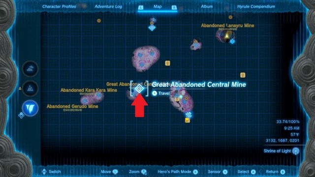 Great Abandoned Central Mine location, map view