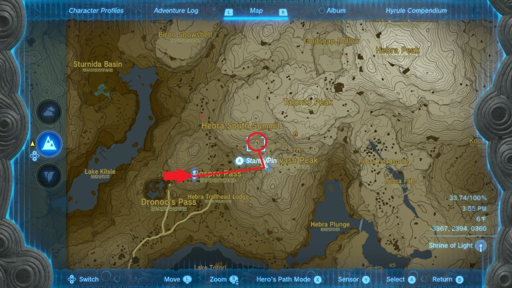 Legend of Zelda Tears of the Kingdom Map showing Hebra Summit locations