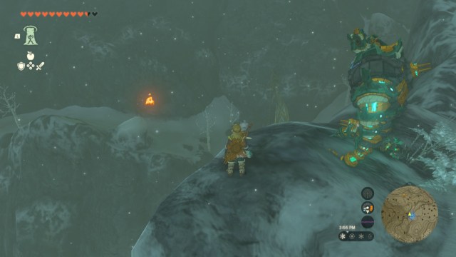 Link near the Hebra Summit Cave entrance in Totk