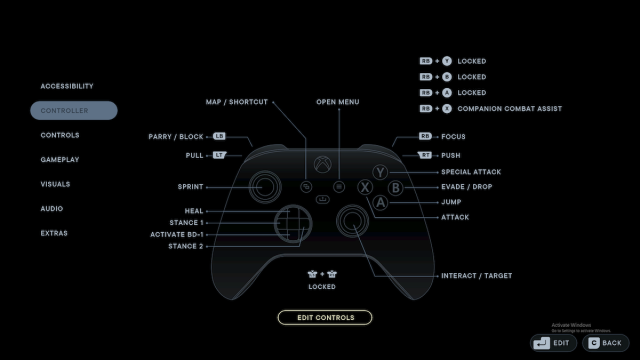 xbox controller screen in jedi survivor