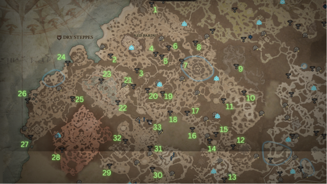 Dry Steppes Altar of Lilith Locations Numbered