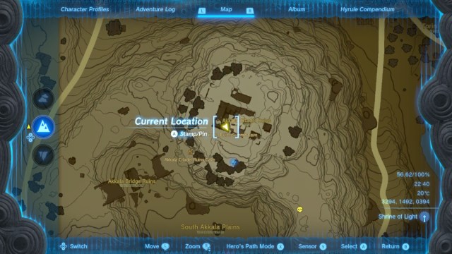 Map pinpointing the Fierce Deity Armor in The Legend of Zelda: Tears of the Kingdom.