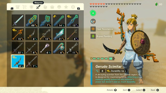 Tears of the Kingdom Gerudo Scimitar Menu