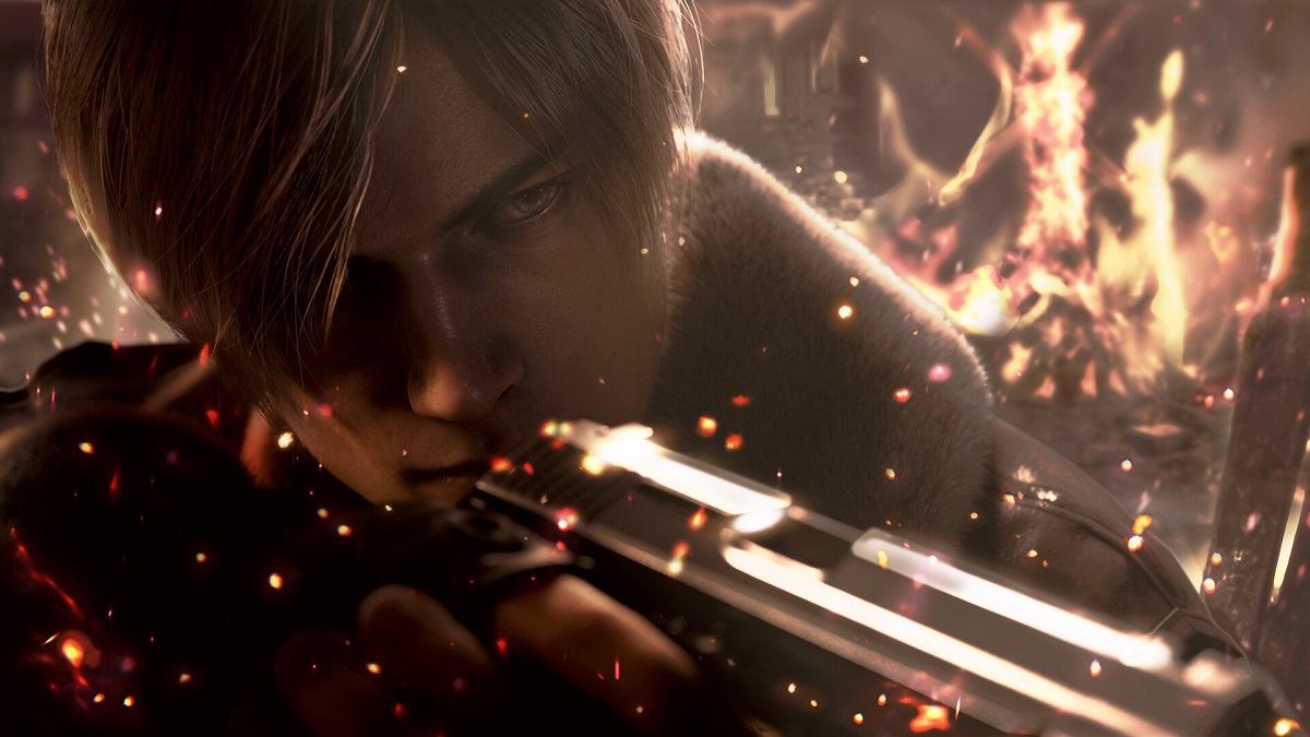 Resident Evil 4 Remake: Leon Kennedy aiming his pistol.