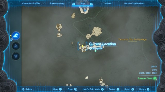 Old Map location on Tabantha Sky Archipelago in The Legend of Zelda: Tears of the Kingdom.