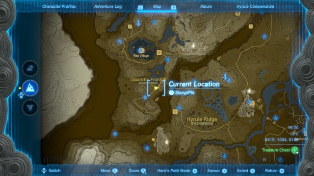 Map pinpointing Tabantha Wheat in The Legend of Zelda: Tears of the Kingdom.