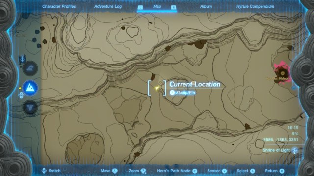 Map pinpointing Yiga Clan Hideout in The Legend of Zelda: Tears of the Kingdom.