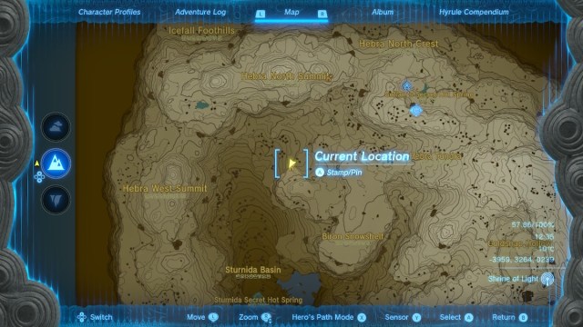 North Biron Snowshelf Cave map on The Legend of Zelda: Tears of the Kingdom.