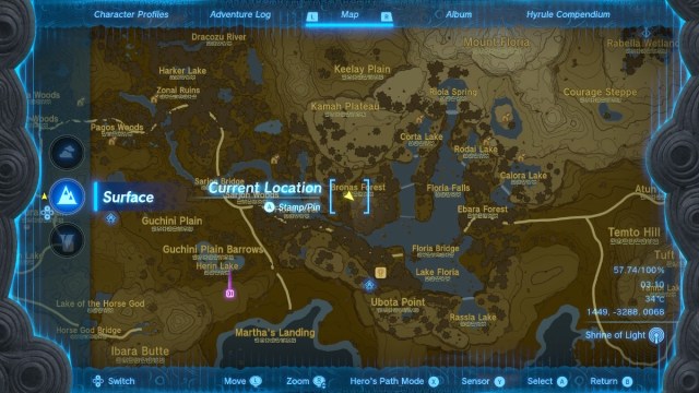 Map pinpointing Bronas Forest in The Legend of Zelda: Tears of the Kingdom.