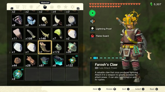 Farosh's Claw in The Legend of Zelda: Tears of the Kingdom.