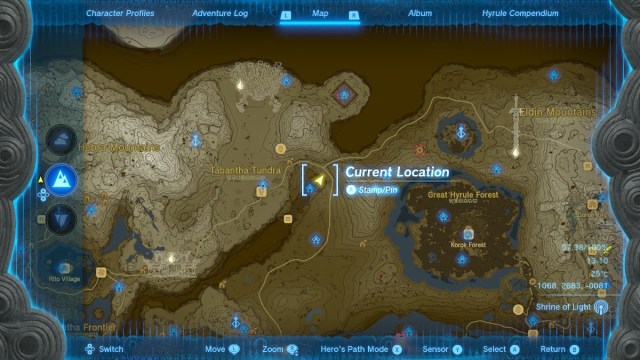 Map pinpointing Forgotten Temple in The Legend of Zelda: Tears of the Kingdom.