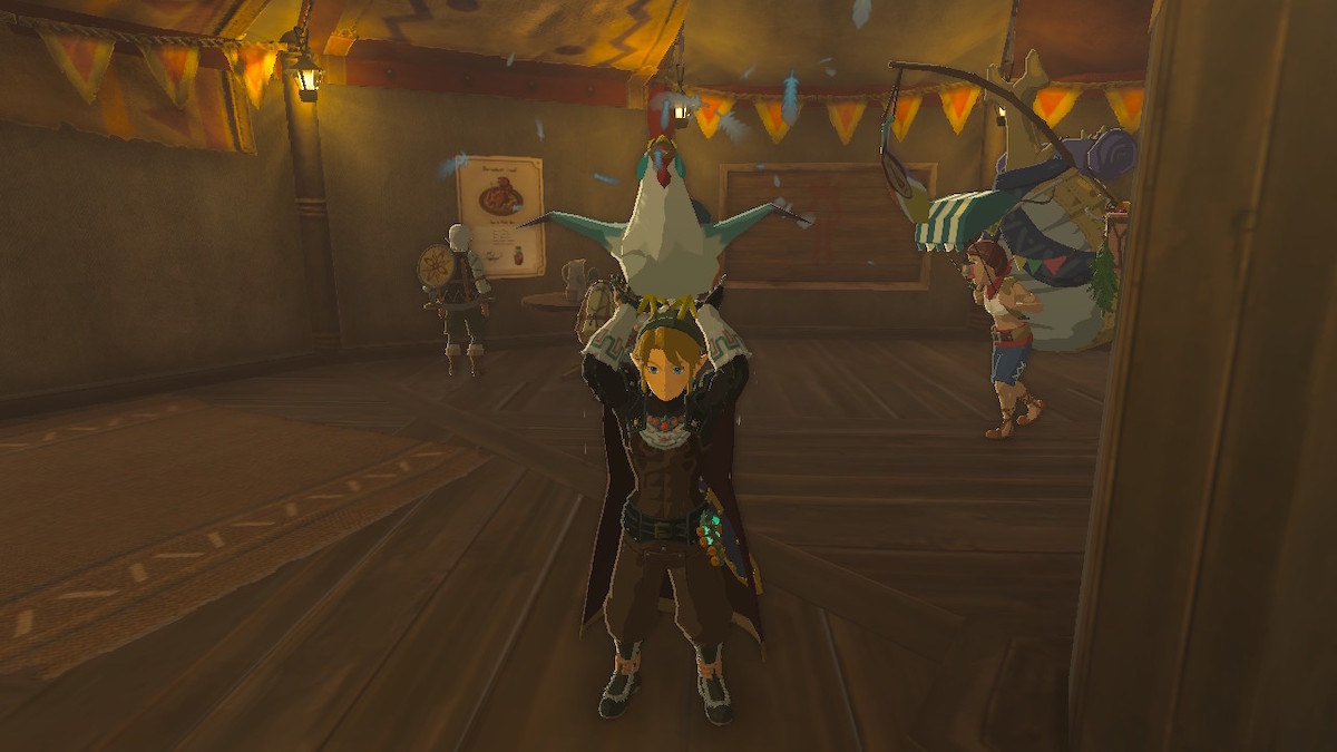 Link holding Cucco in The Legend of Zelda: Tears of the Kingdom.