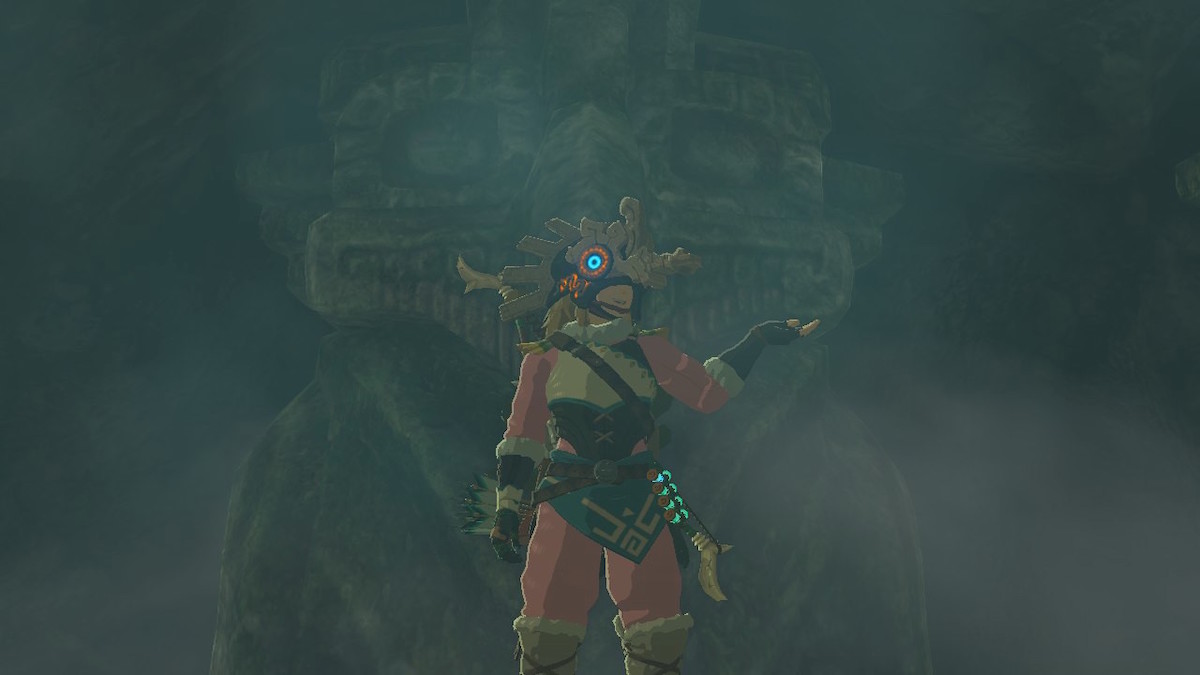 Link wearing Vah Medoh helmet in The Legend of Zelda: Tears of the Kingdom.