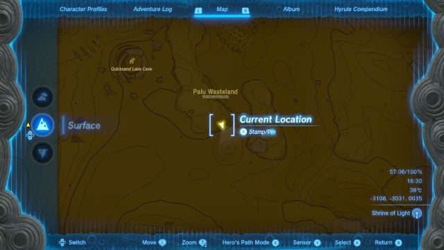 Map pinpointing entrance to Ancient Prison Ruins in The Legend of Zelda: Tears of the Kingdom.