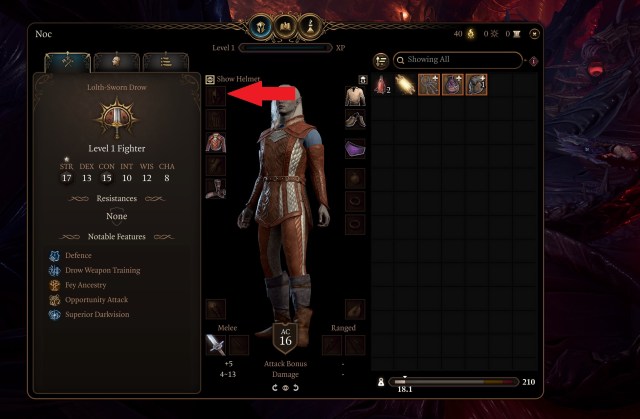 Hide your helmet menu option Baldur's Gate 3 (BG3)