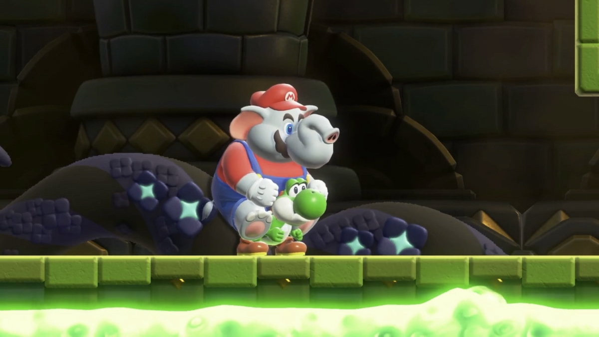 Elephant Mario riding Yoshi