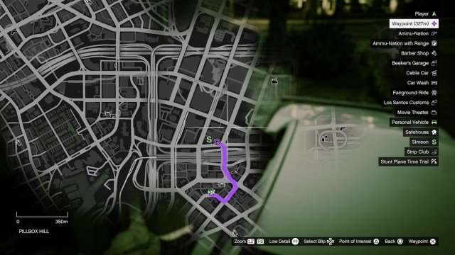 Map pinpointing Ammu-Nation in Grand Theft Auto 5.