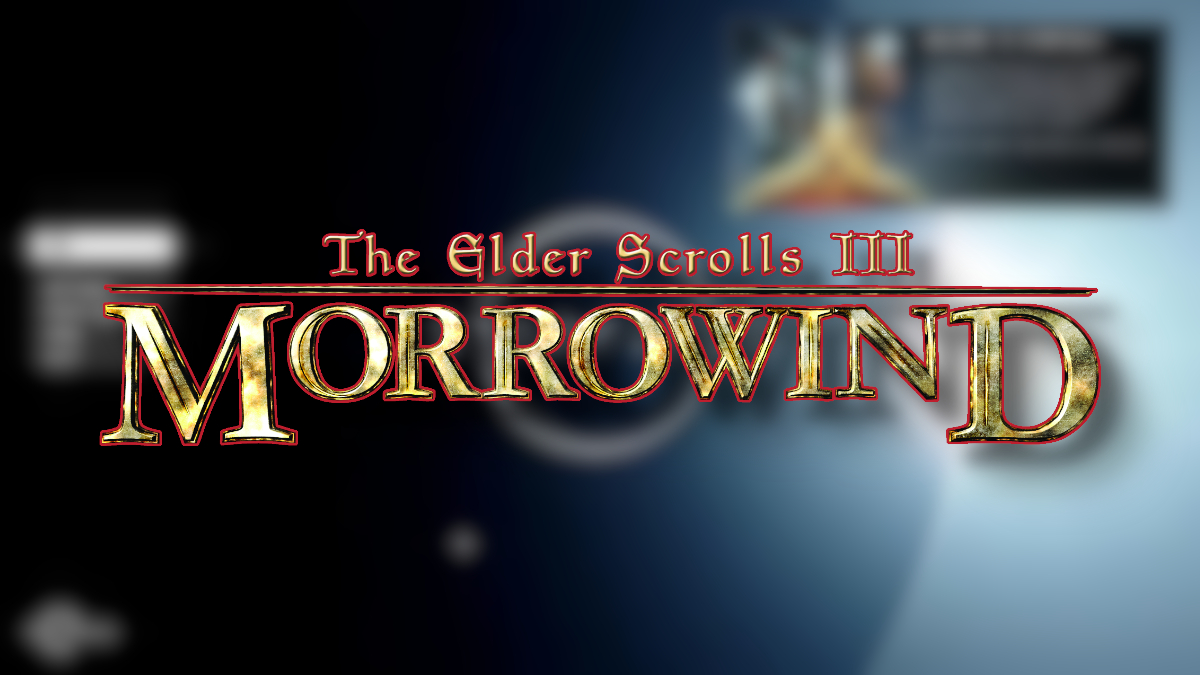 The Morrowind logo with a blurry Starfield main menu behind it.