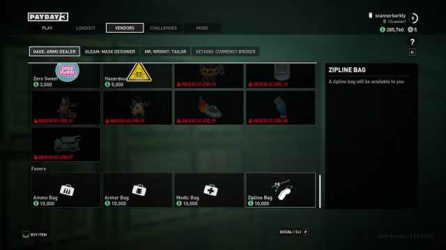 Favors available from Gage in Payday 3