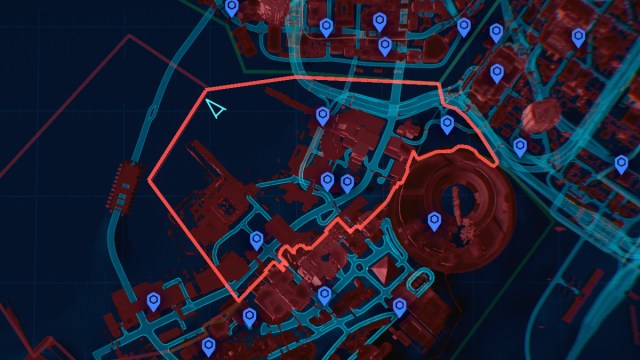 A map of Pacifica, home to Cyberpunk 2077 Fast Travel points like Batty's Hotel, Chapel, Grand Imperial Mall, Metro, Pacifica Pier, and Stadium Parking