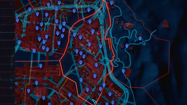 A map of Japantown, home to more than a dozen of the Cyberpunk 2077 Fast Travel locations