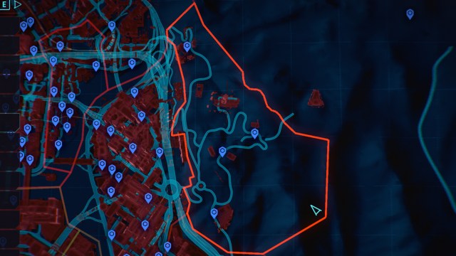 A map of the Cyberpunk 2077 Fast Travel locations in North Oak