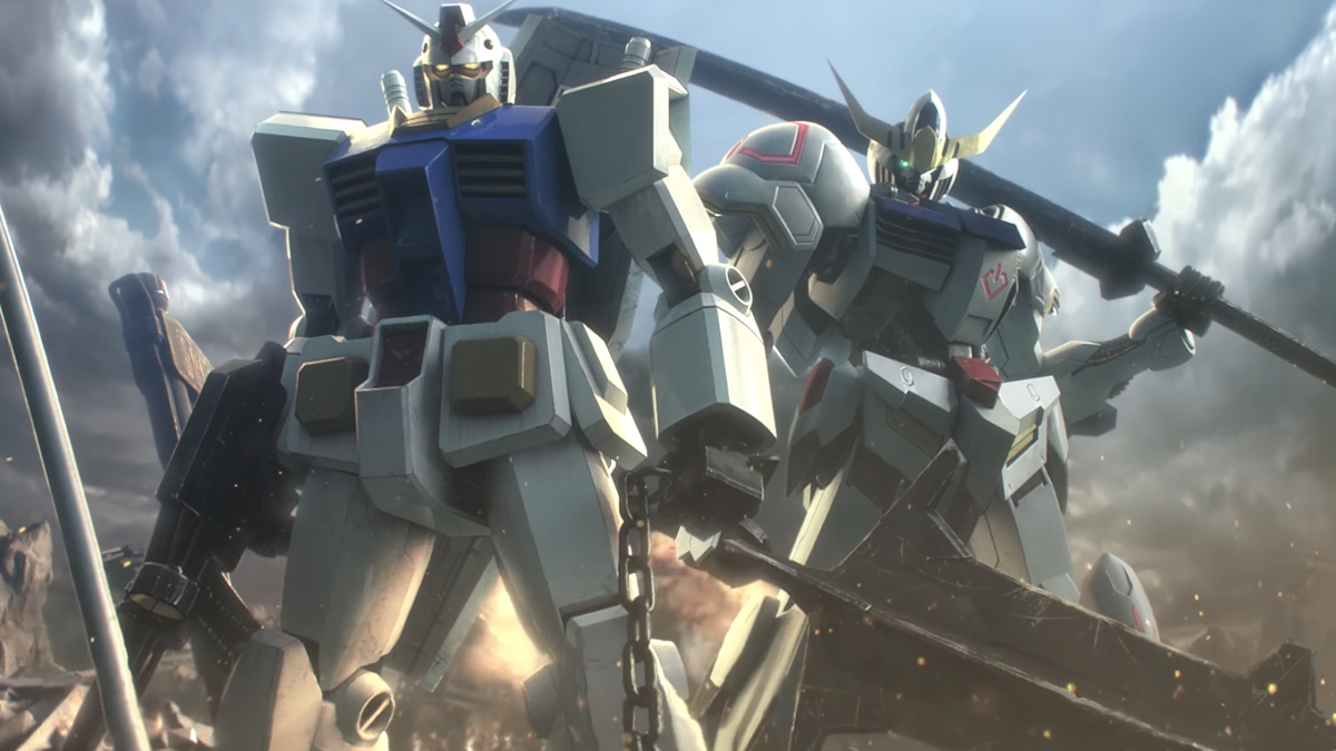 Gundam RX-78-2 and Gundam Barbatos standing together