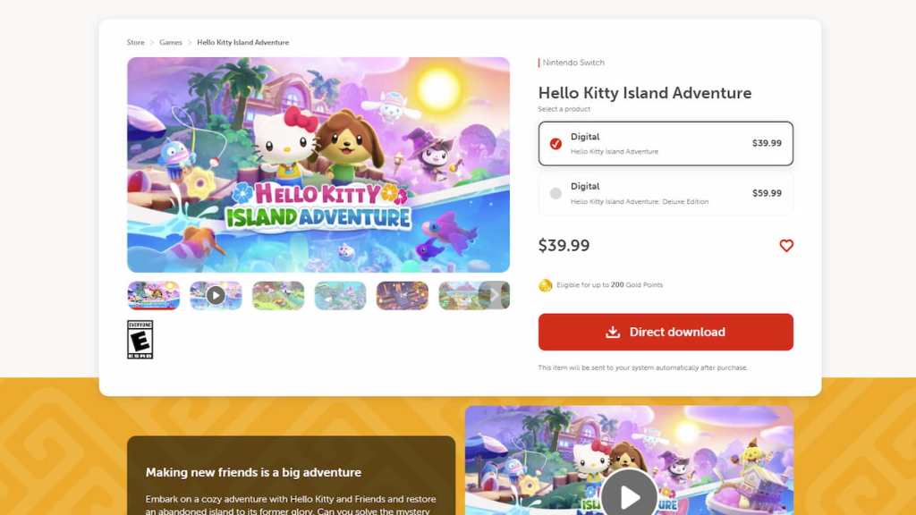 Hello Kitty Island Adventure Nintendo store page