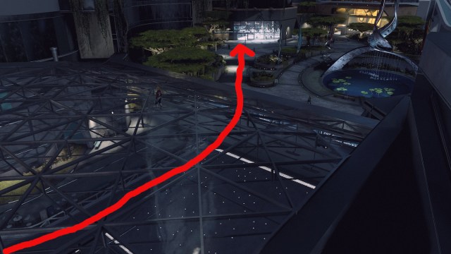 Red arrow pointing to Jemison Mercantile directions in Starfield.