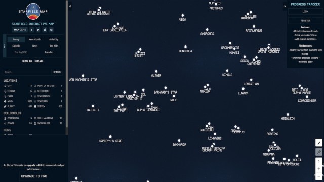 Starfield interactive map.