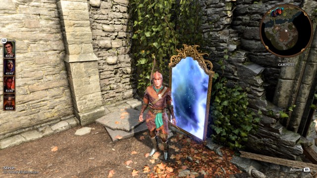 A Tav standing in front of the BG3 Magic Mirror