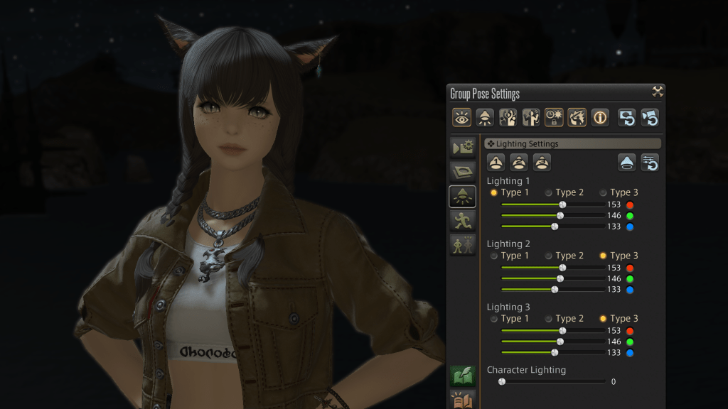 In FFXIV Gpose with a Miqote and the lighting effect is toggled off