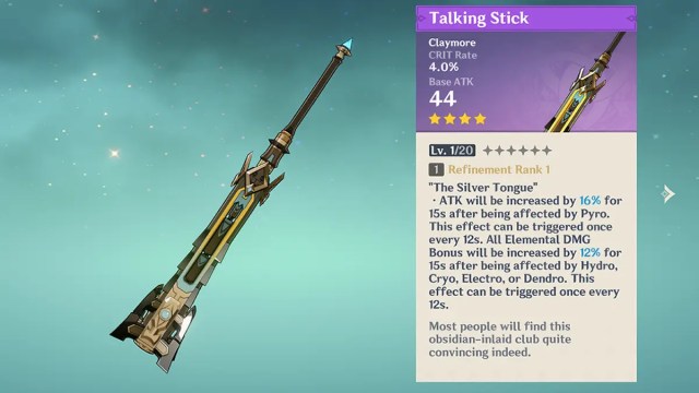 Talking Stick battle pass weapon and effect in Genshin Impact