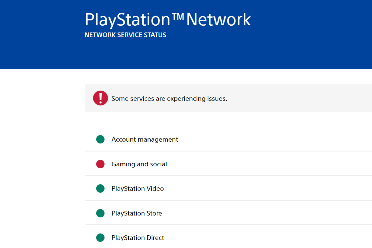 A screenshot of the PSN down status, reported on October 11, 2023