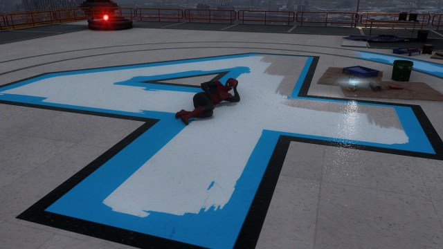 Where to find the Baxter Building in Spider-Man 2 spider-man taking a break on the logo