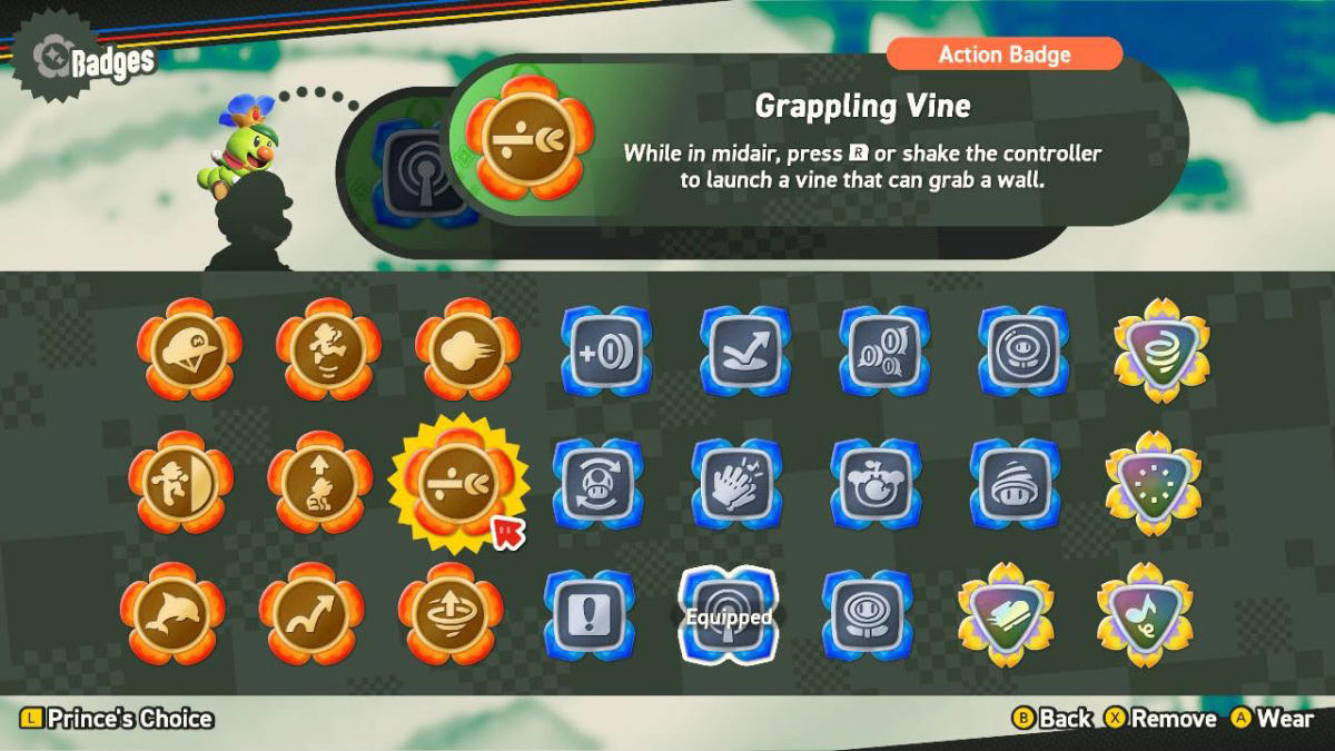 Grappling Vine Badge Description in Super Mario Bros. Wonder