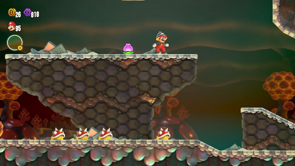 Tulip and line of Spinies in Super Mario Bros. Wonder