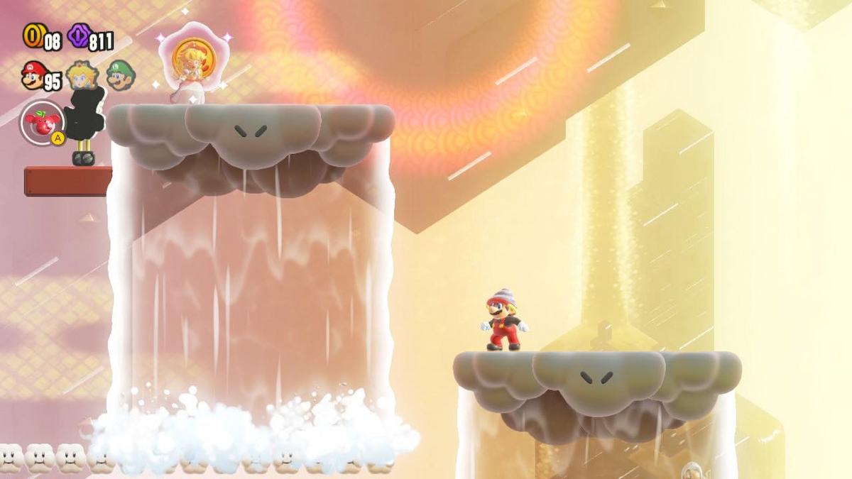 Mario grabbing a Wonder Coin in Super Mario Bros. Wonder